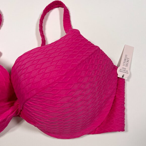Victoria Secret 32DD S TWIST FRONT Push Up Bikini Top Bottom Set Textured Pink - Picture 6 of 14